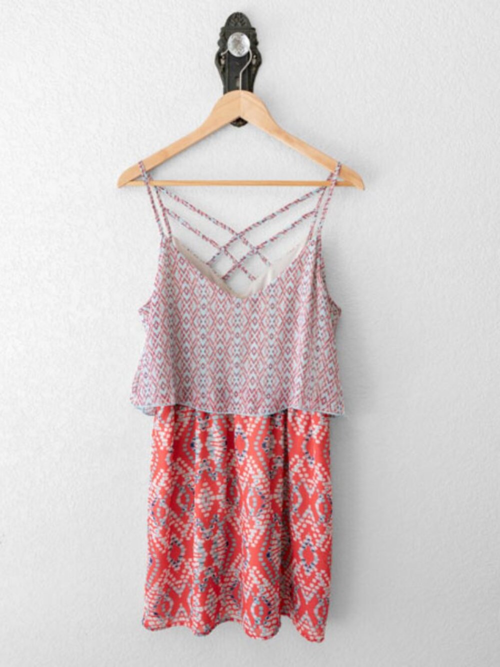 Accidentally In Love Dress XL Coral Blue Layered Strappy Boho Sundress